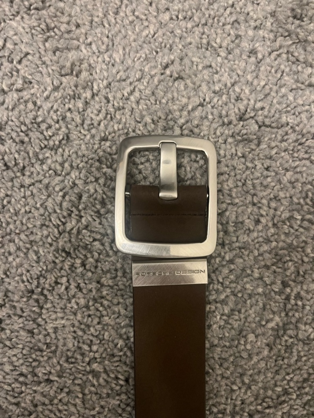 Porsche Design Dark Brown Leather Belt with Brushed Silver Buckle